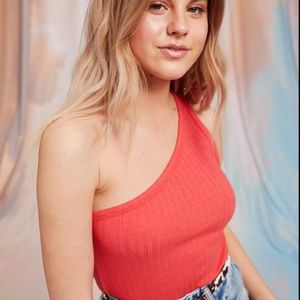 american eagle y2k 90s one shoulder coral red tank top size small/petite
